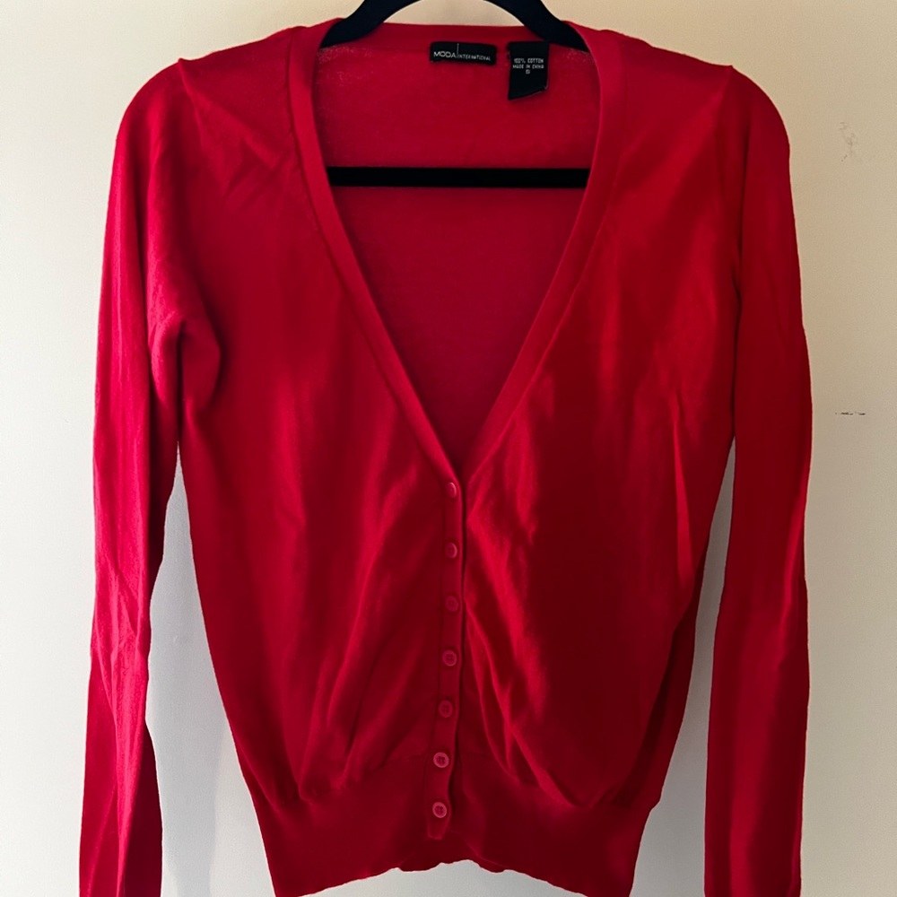 Moda International Bright Red Cardigan In Small
